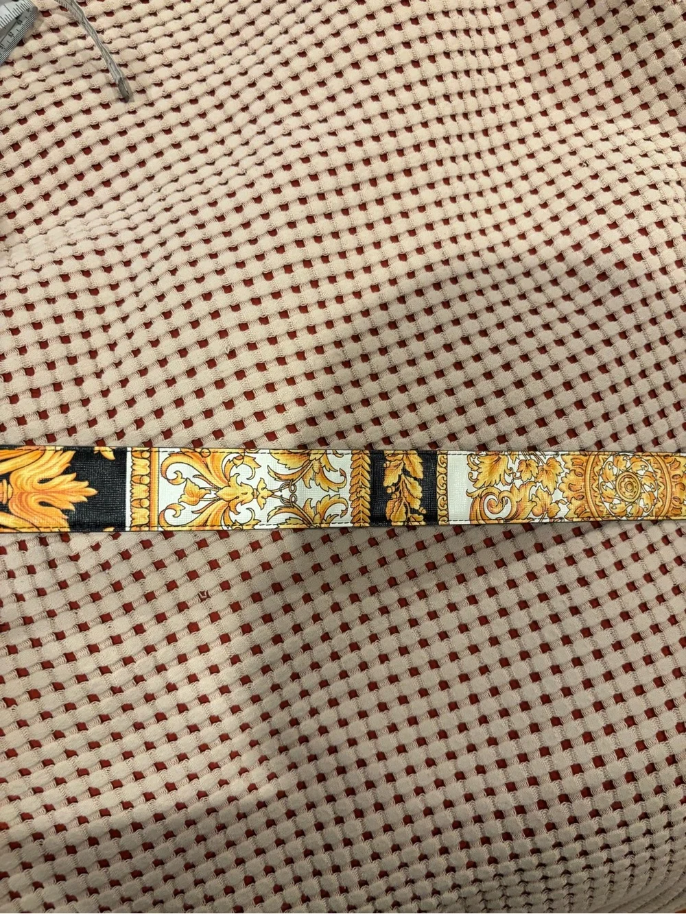 Versace Gold Medusa Buckle Black Ribbon Belt with Baroque Motif